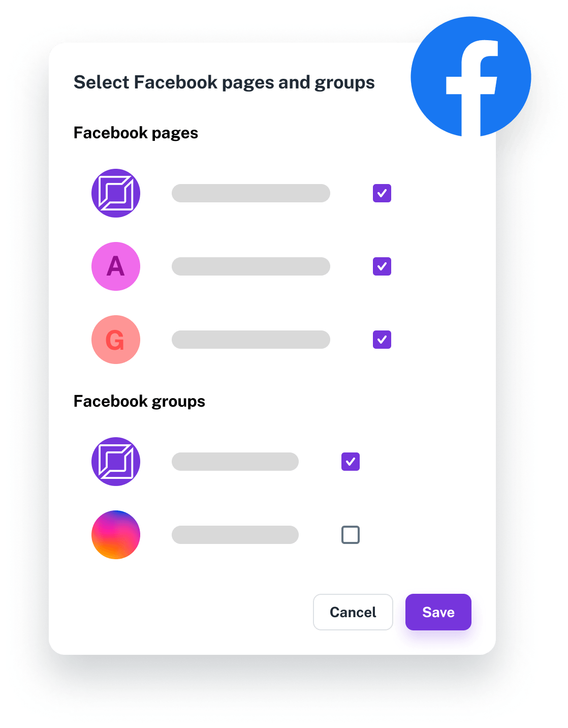 Facebook select modal